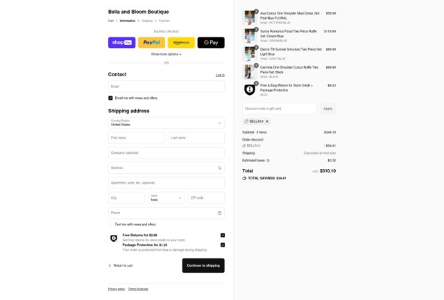 Bella and Bloom checkout page showing Bella and Bloom discount code box | Screenshot taken by SimplyCodes community member on Aug 27, 2025