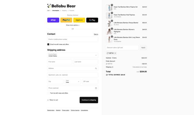 Bellabu Bear checkout page showing Bellabu Bear discount code box | Screenshot taken by SimplyCodes community member on Sep 10, 2025