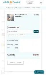 Bella Coastal Decor coupon verification screenshot