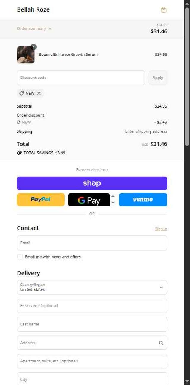 Bellah Roze checkout page showing Bellah Roze promo code box | Screenshot taken by SimplyCodes community member on Sep 16, 2025