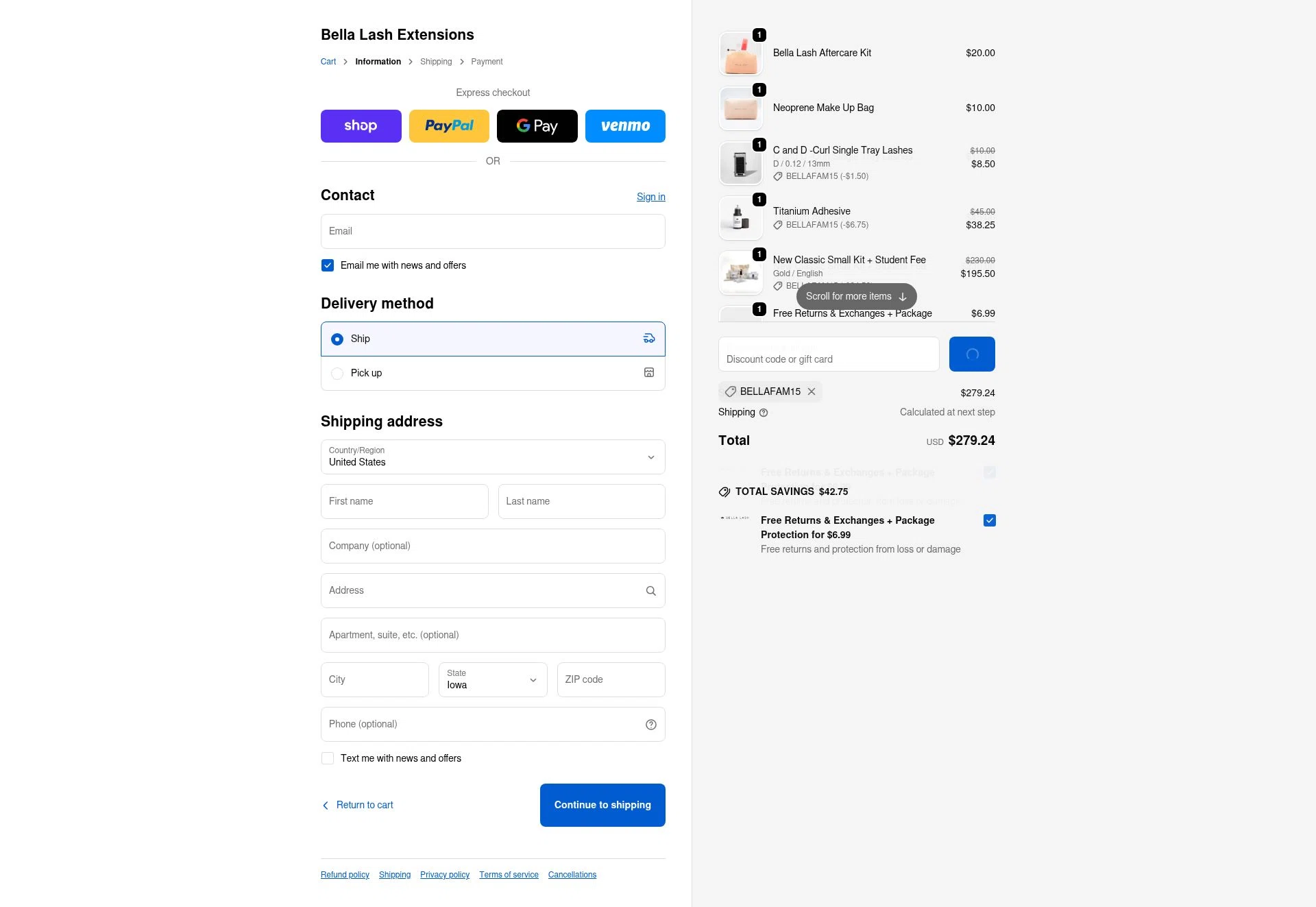 Bella Lash checkout page showing Bella Lash discount code box | Screenshot taken by SimplyCodes community member on Feb 4, 2026