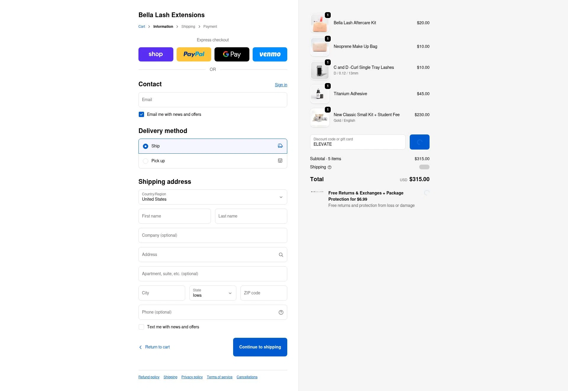 Bella Lash checkout page showing Bella Lash discount code box | Screenshot taken by SimplyCodes community member on Feb 4, 2026