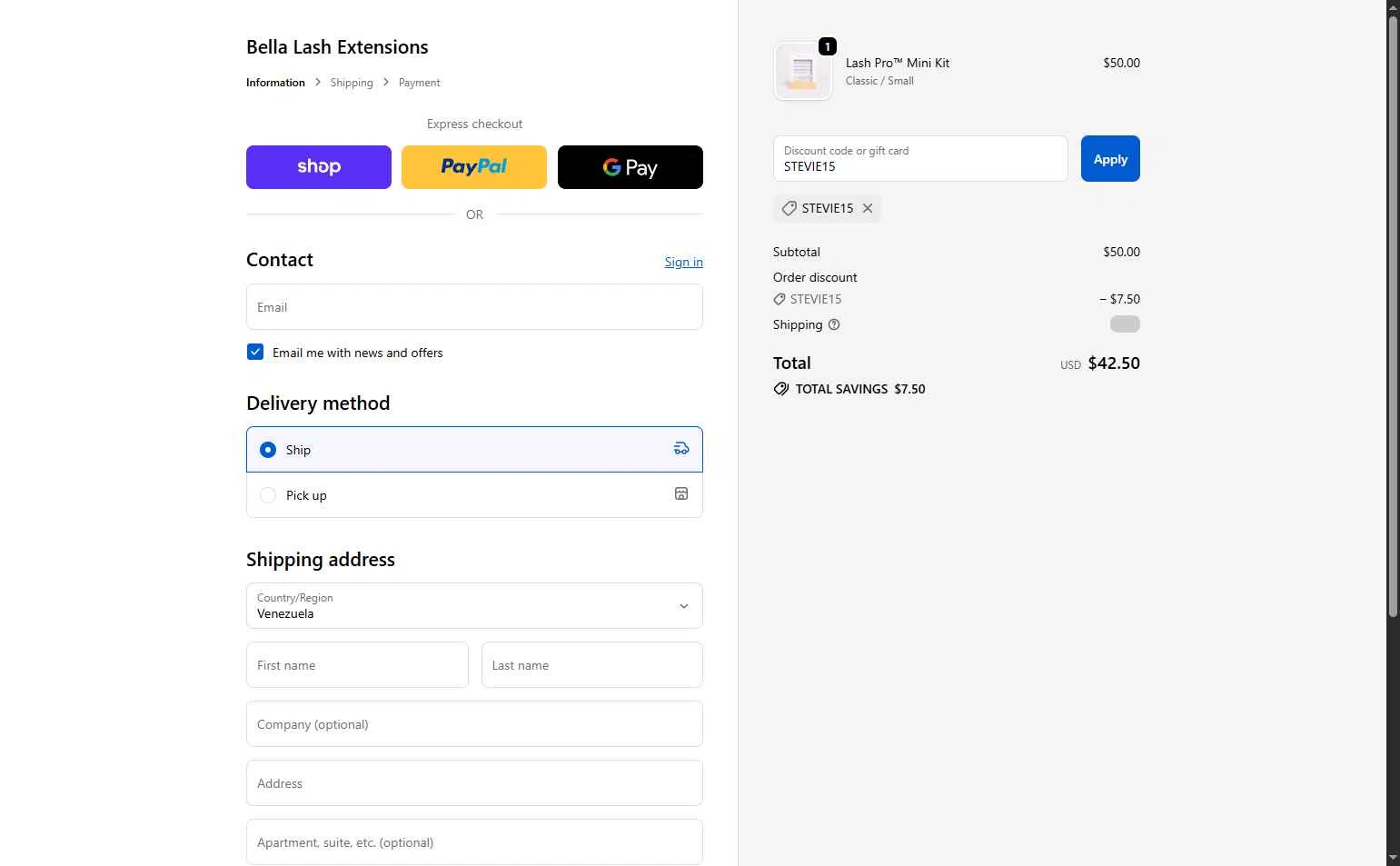 Bella Lash checkout page showing Bella Lash discount code box | Screenshot taken by SimplyCodes community member on Jan 31, 2026