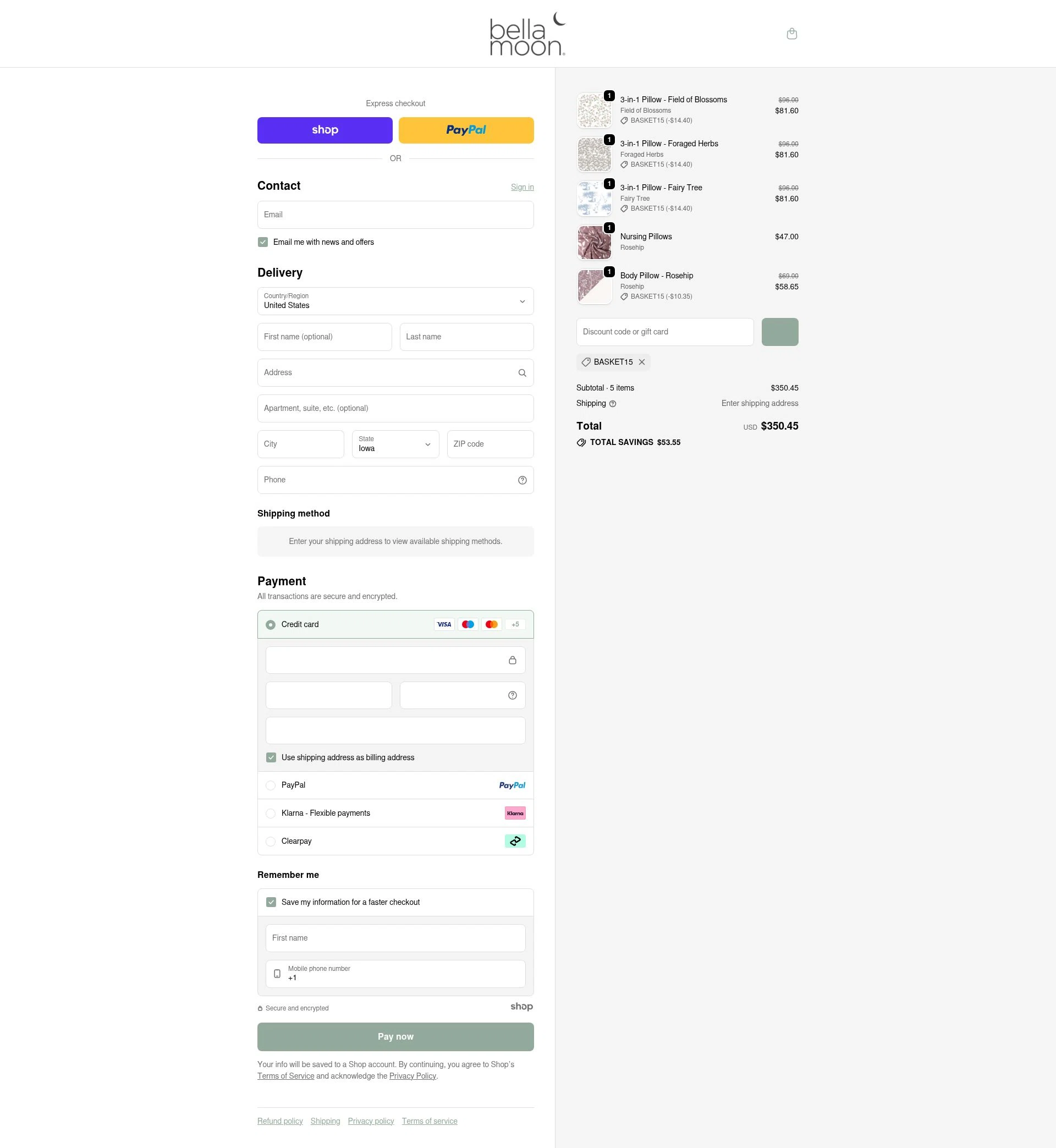 Bellamoon checkout page showing Bellamoon discount code box | Screenshot taken by SimplyCodes community member on Jan 8, 2026