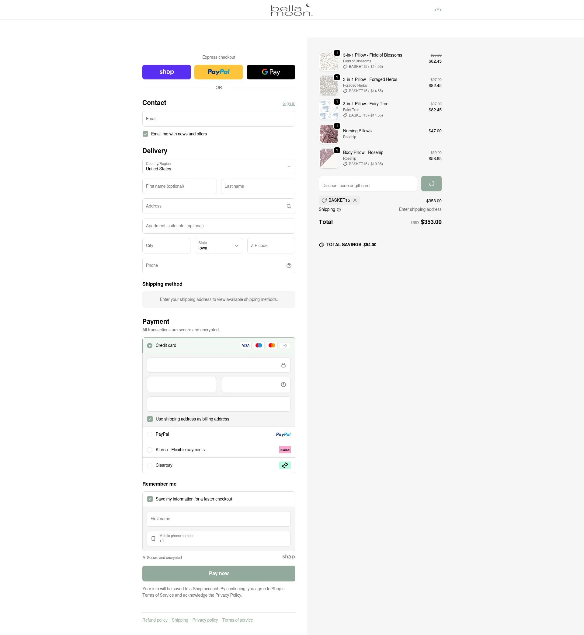 Bellamoon checkout page showing Bellamoon discount code box | Screenshot taken by SimplyCodes community member on Jan 3, 2026