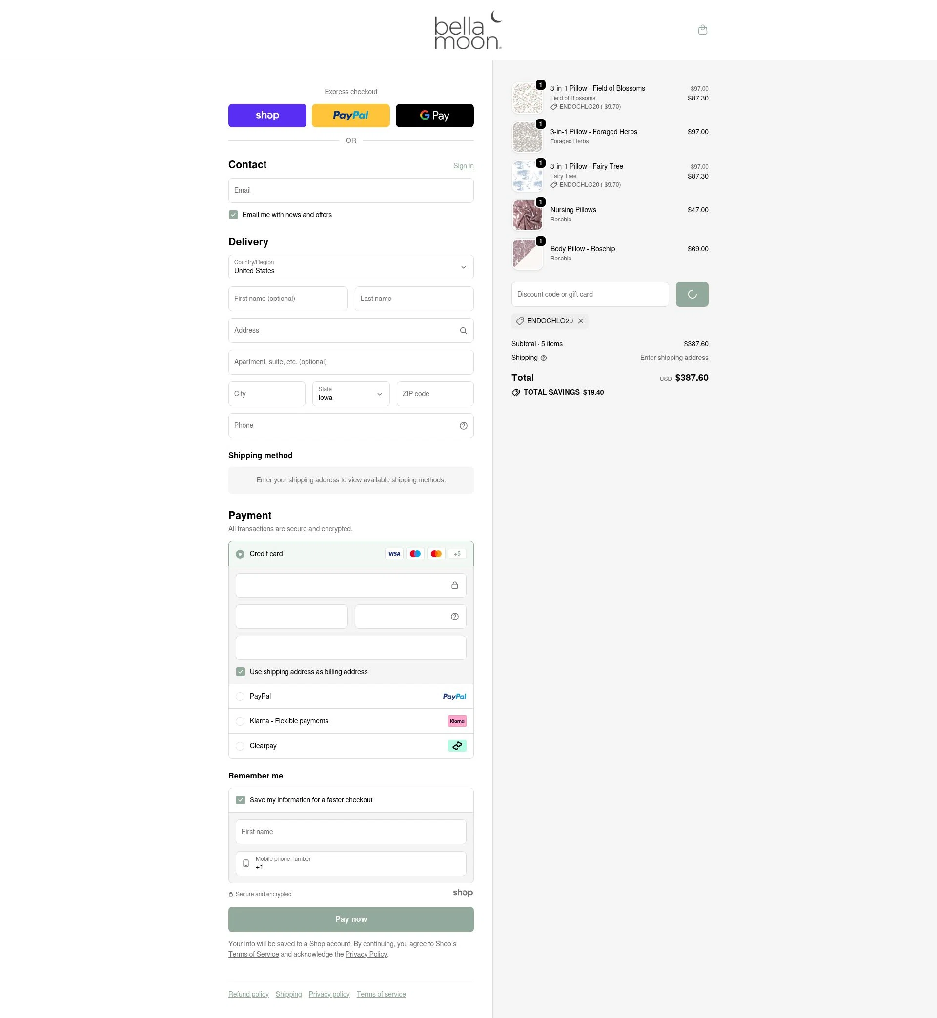 Bellamoon checkout page showing Bellamoon discount code box | Screenshot taken by SimplyCodes community member on Jan 3, 2026