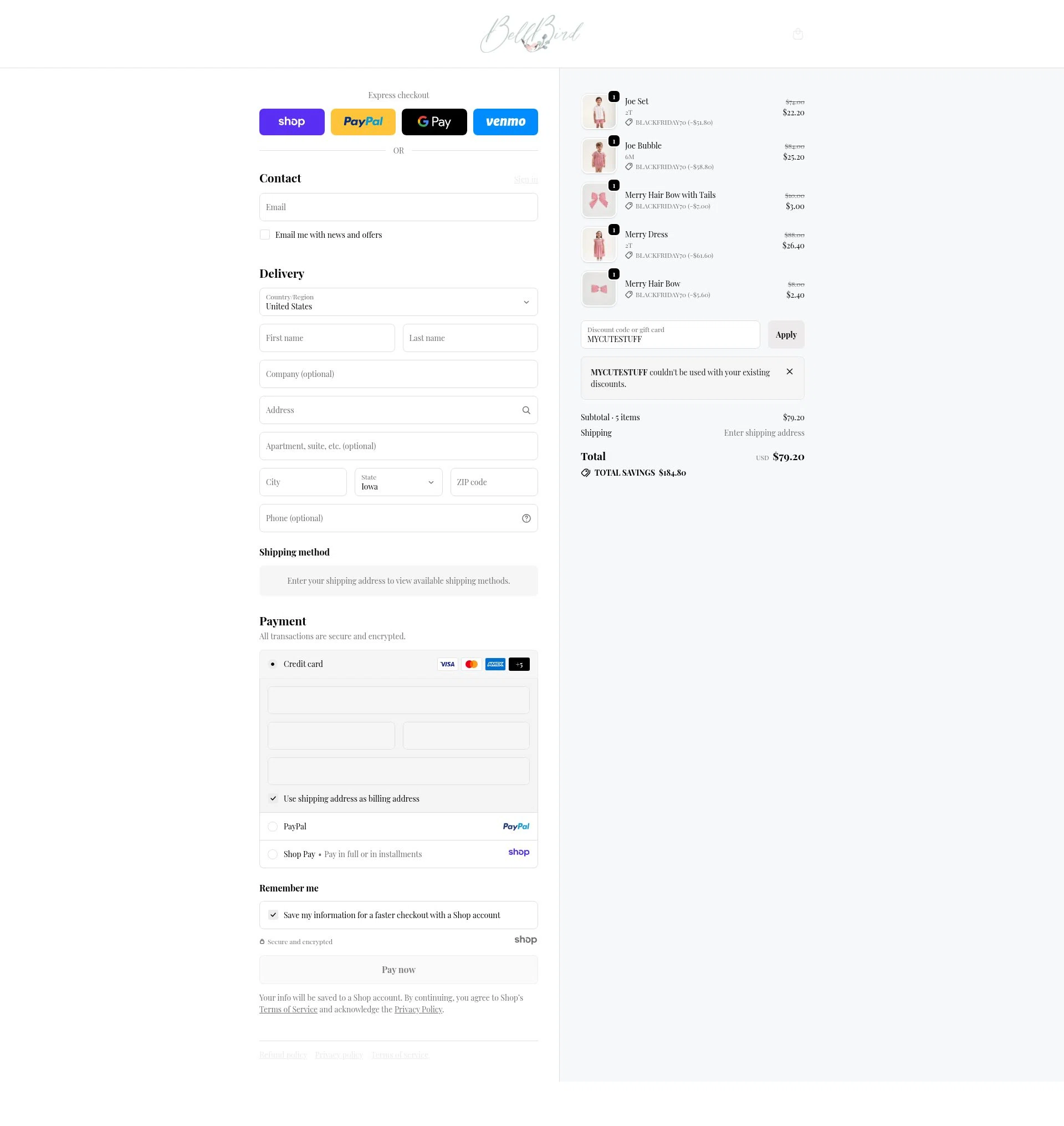 BellBird checkout page showing BellBird promo code box | Screenshot taken by SimplyCodes community member on Nov 30, 2025