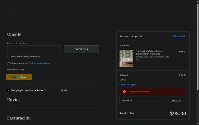 Belle & June checkout page showing Belle & June promo code box | Screenshot taken by SimplyCodes community member on May 8, 2025