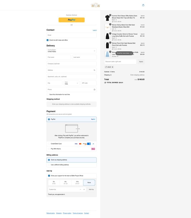 Belle Poque checkout page showing Belle Poque discount code box | Screenshot taken by SimplyCodes community member on Aug 27, 2025