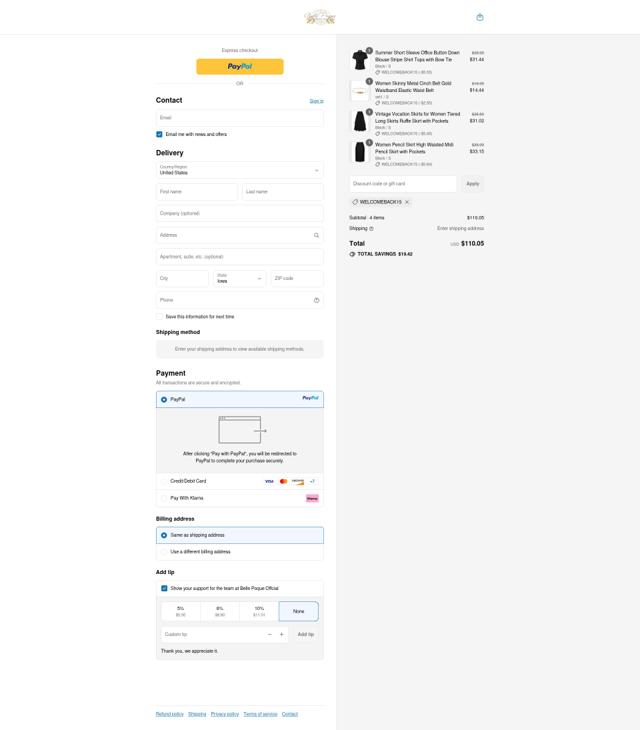 Belle Poque checkout page showing Belle Poque discount code box | Screenshot taken by SimplyCodes community member on Sep 13, 2025