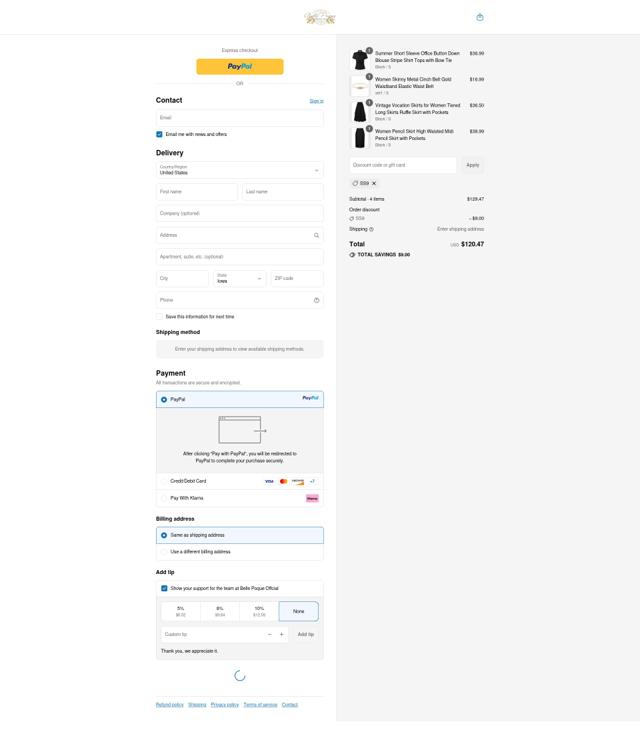 Belle Poque checkout page showing Belle Poque discount code box | Screenshot taken by SimplyCodes community member on Sep 13, 2025
