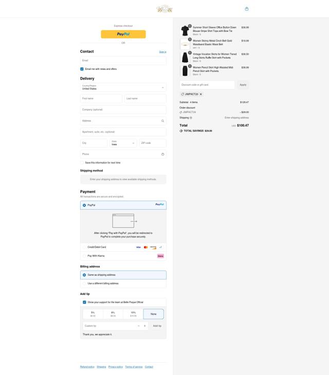 Belle Poque checkout page showing Belle Poque discount code box | Screenshot taken by SimplyCodes community member on Sep 13, 2025