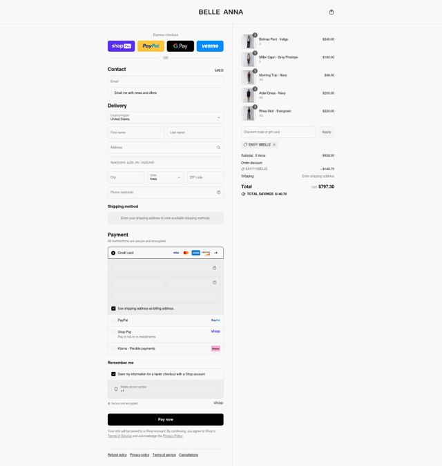 Belle The Label checkout page showing Belle The Label discount code box | Screenshot taken by SimplyCodes community member on Aug 27, 2025