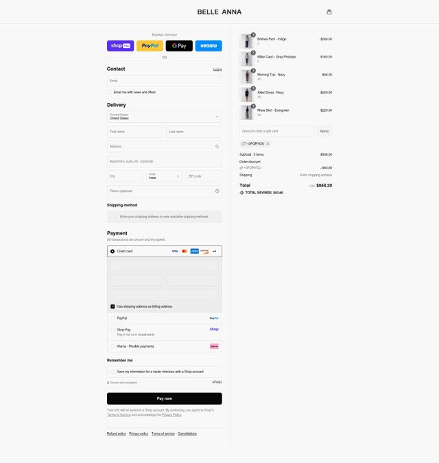 Belle The Label checkout page showing Belle The Label discount code box | Screenshot taken by SimplyCodes community member on Aug 22, 2025