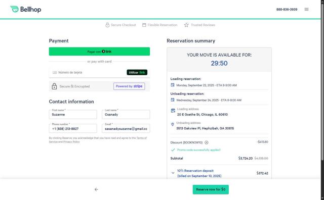 Bellhop checkout page showing Bellhop coupon code box | Screenshot taken by SimplyCodes community member on Sep 8, 2025