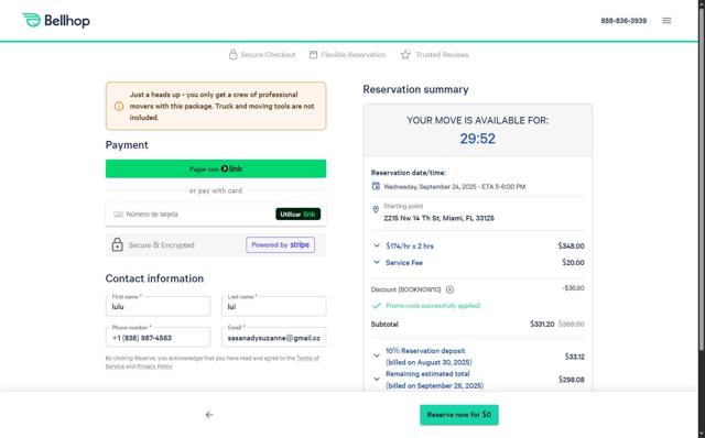 Bellhop checkout page showing Bellhop coupon code box | Screenshot taken by SimplyCodes community member on Aug 28, 2025