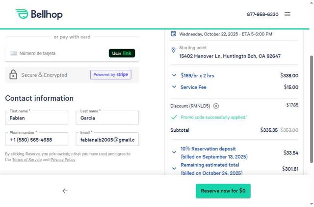 Bellhop checkout page showing Bellhop coupon code box | Screenshot taken by SimplyCodes community member on Sep 11, 2025