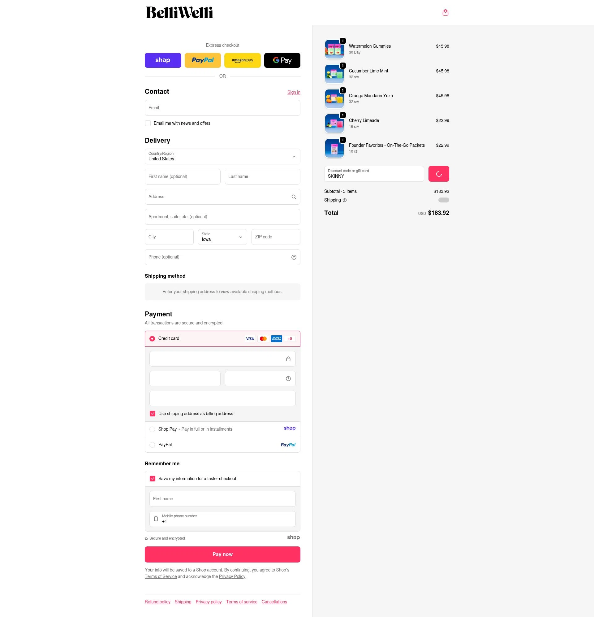BelliWelli checkout page showing BelliWelli discount code box | Screenshot taken by SimplyCodes community member on Jan 2, 2026
