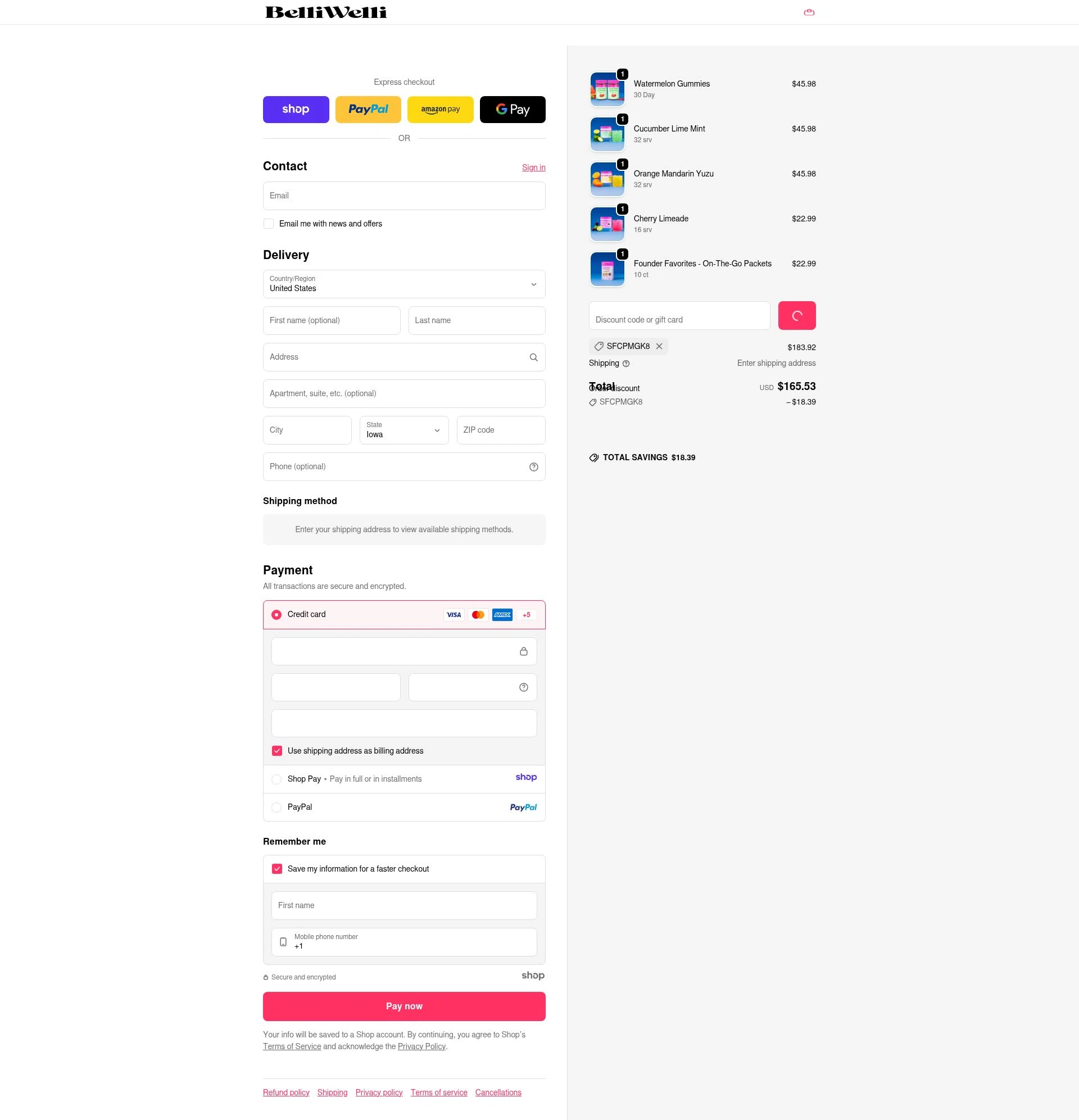 BelliWelli checkout page showing BelliWelli discount code box | Screenshot taken by SimplyCodes community member on Jan 2, 2026