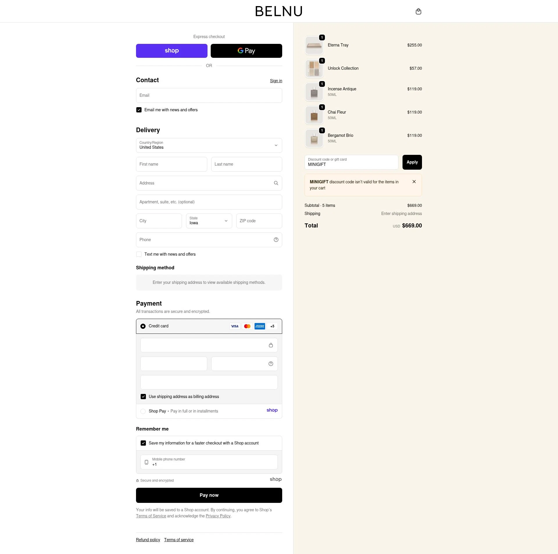 Belnu checkout page showing Belnu promo code box | Screenshot taken by SimplyCodes community member on Nov 24, 2025