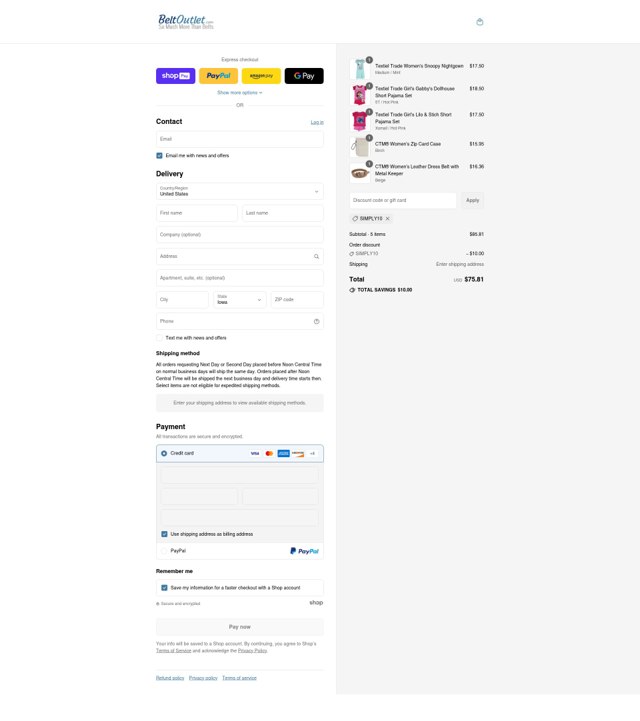 BeltOutlet.com checkout page showing BeltOutlet.com coupon code box | Screenshot taken by SimplyCodes community member on Aug 11, 2025