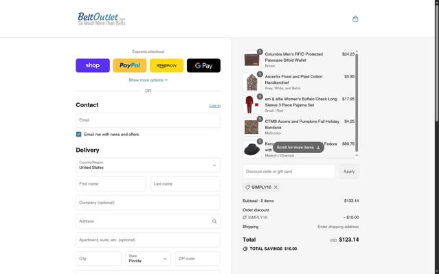 BeltOutlet.com checkout page showing BeltOutlet.com coupon code box | Screenshot taken by SimplyCodes community member on Sep 6, 2025