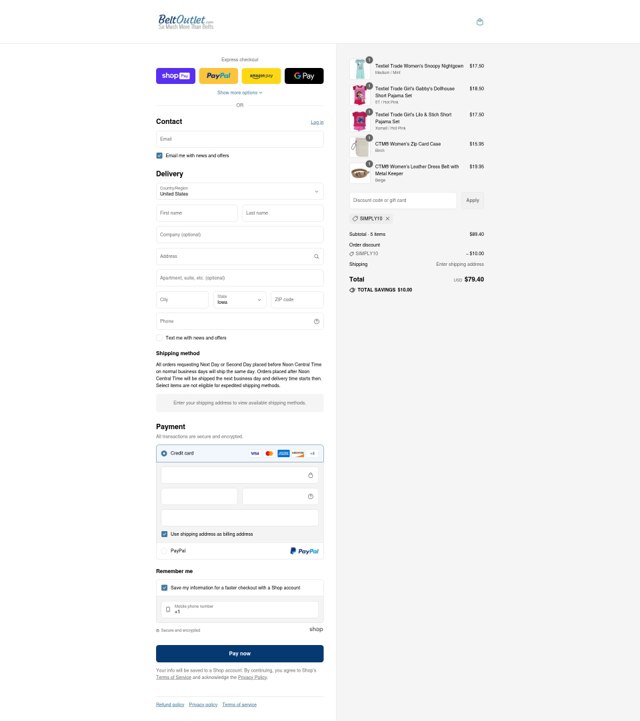 BeltOutlet.com checkout page showing BeltOutlet.com coupon code box | Screenshot taken by SimplyCodes community member on Aug 2, 2025