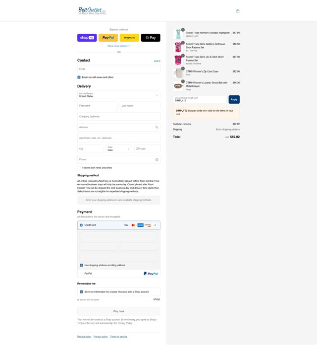 BeltOutlet.com checkout page showing BeltOutlet.com coupon code box | Screenshot taken by SimplyCodes community member on Aug 7, 2025
