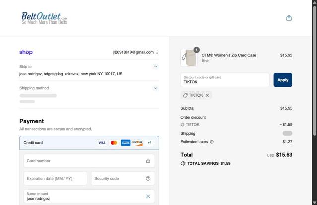 BeltOutlet.com checkout page showing BeltOutlet.com coupon code box | Screenshot taken by SimplyCodes community member on Sep 9, 2025