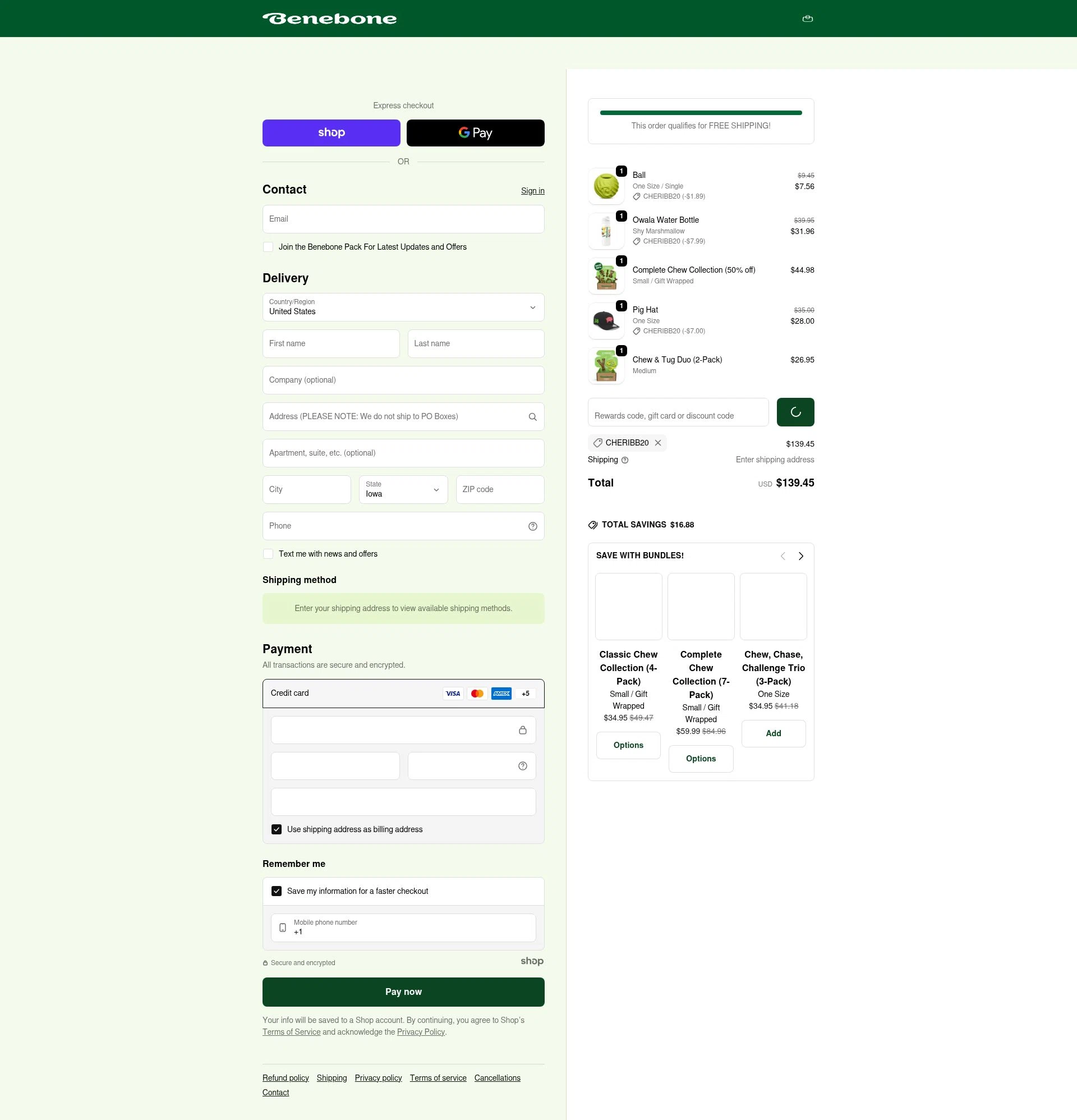 Benebone checkout page showing Benebone discount code box | Screenshot taken by SimplyCodes community member on Jan 21, 2026