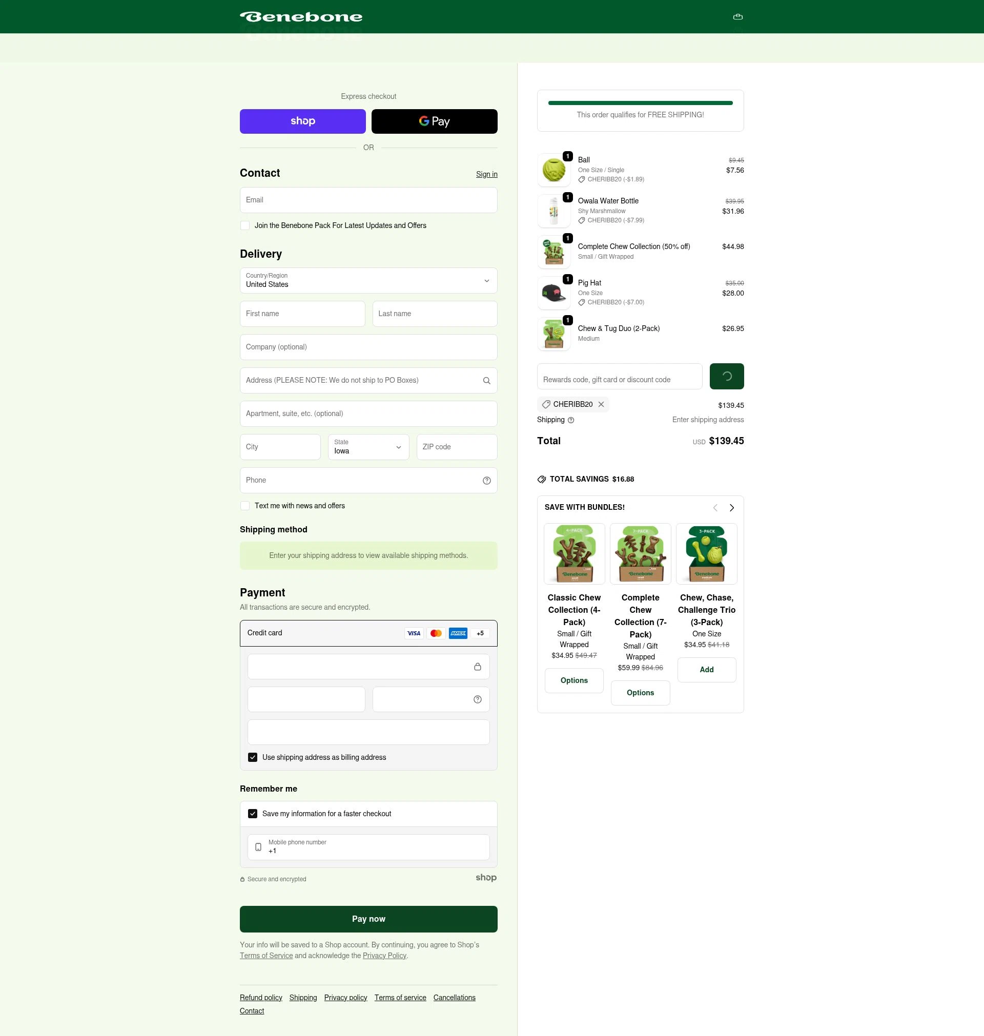 Benebone checkout page showing Benebone discount code box | Screenshot taken by SimplyCodes community member on Jan 30, 2026