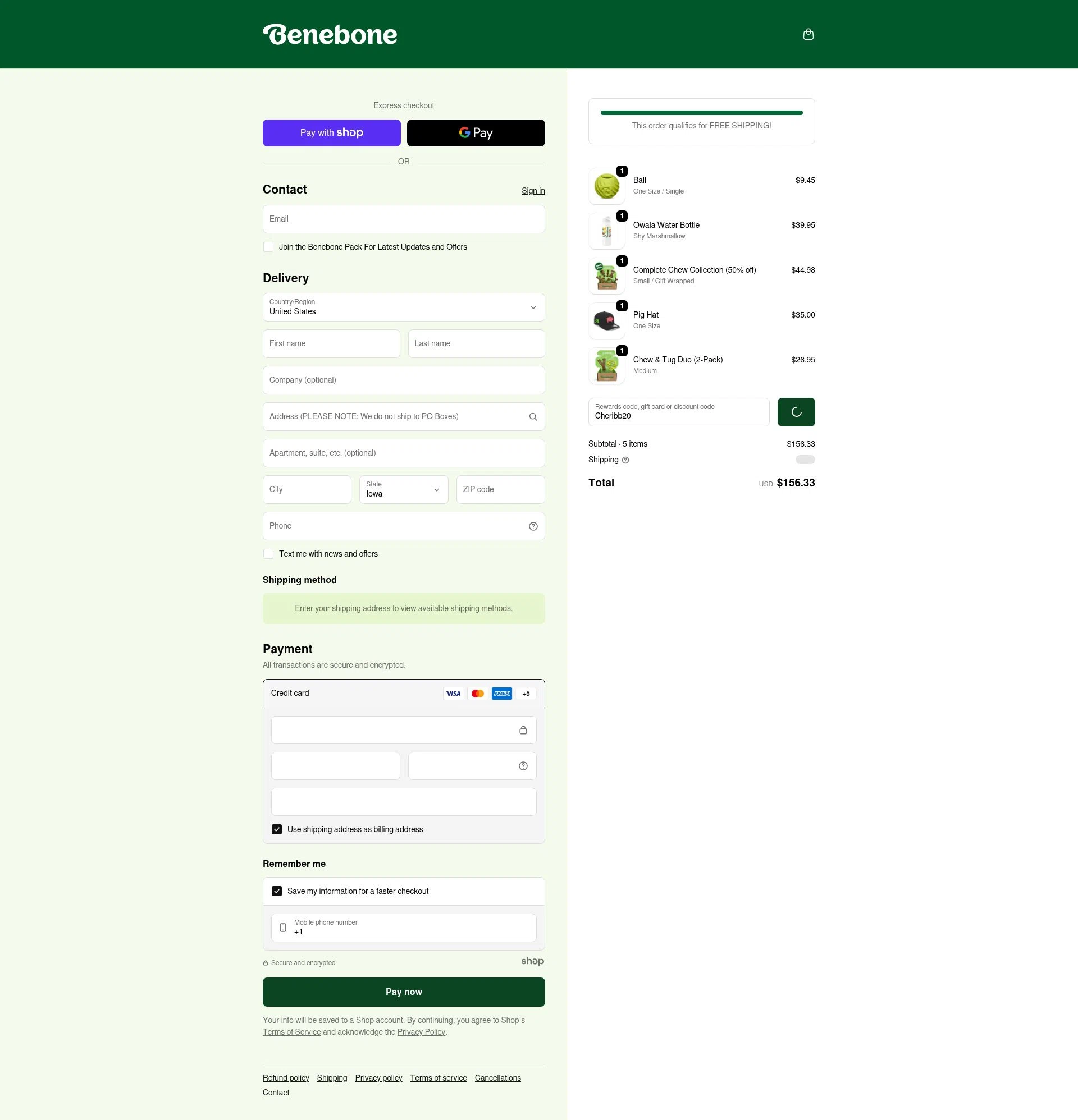 Benebone checkout page showing Benebone discount code box | Screenshot taken by SimplyCodes community member on Jan 11, 2026