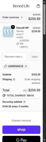 ADRIENNE25 coupon verification screenshot