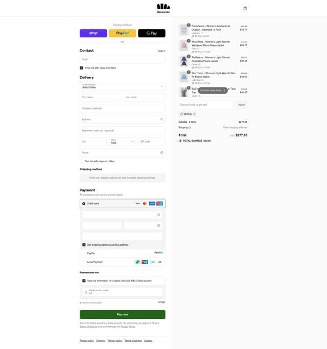 Beneunder checkout page showing Beneunder coupon code box | Screenshot taken by SimplyCodes community member on Sep 13, 2025