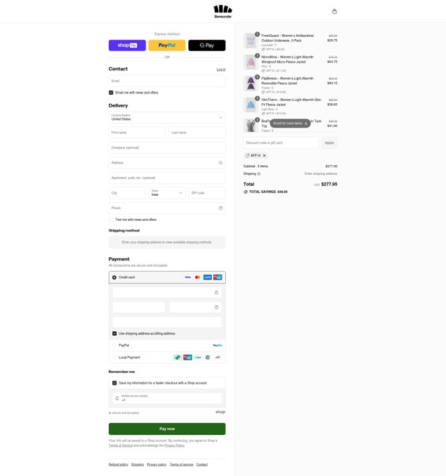 Beneunder checkout page showing Beneunder coupon code box | Screenshot taken by SimplyCodes community member on Aug 28, 2025