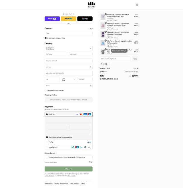 Beneunder checkout page showing Beneunder coupon code box | Screenshot taken by SimplyCodes community member on Aug 28, 2025