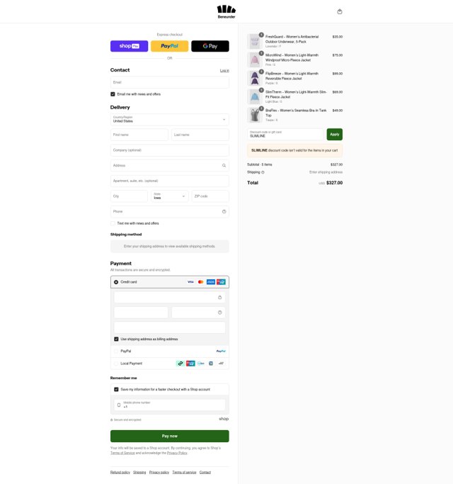 Beneunder checkout page showing Beneunder coupon code box | Screenshot taken by SimplyCodes community member on Aug 28, 2025