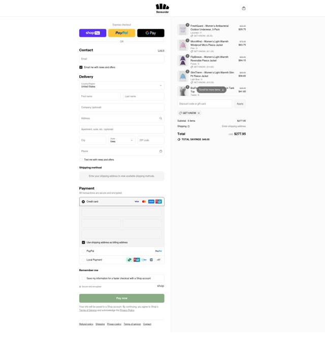 Beneunder checkout page showing Beneunder coupon code box | Screenshot taken by SimplyCodes community member on Aug 28, 2025