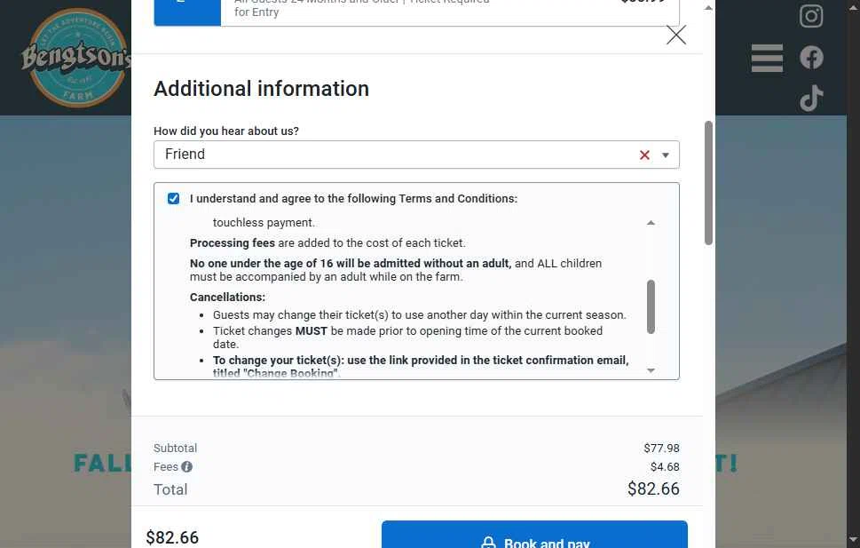 Bengtson's Pumpkin Fest checkout page showing Bengtson's Pumpkin Fest promo code box | Screenshot taken by SimplyCodes community member on Sep 26, 2025