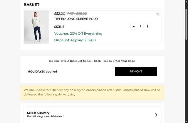 Ben Sherman checkout page showing Ben Sherman coupon code box | Screenshot taken by SimplyCodes community member on Aug 21, 2025