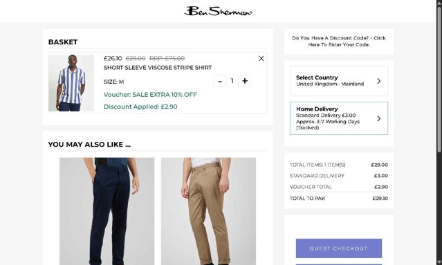 Ben Sherman checkout page showing Ben Sherman coupon code box | Screenshot taken by SimplyCodes community member on Aug 8, 2025