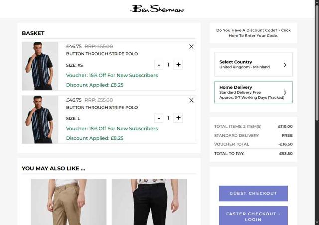 Ben Sherman checkout page showing Ben Sherman coupon code box | Screenshot taken by SimplyCodes community member on Sep 12, 2025