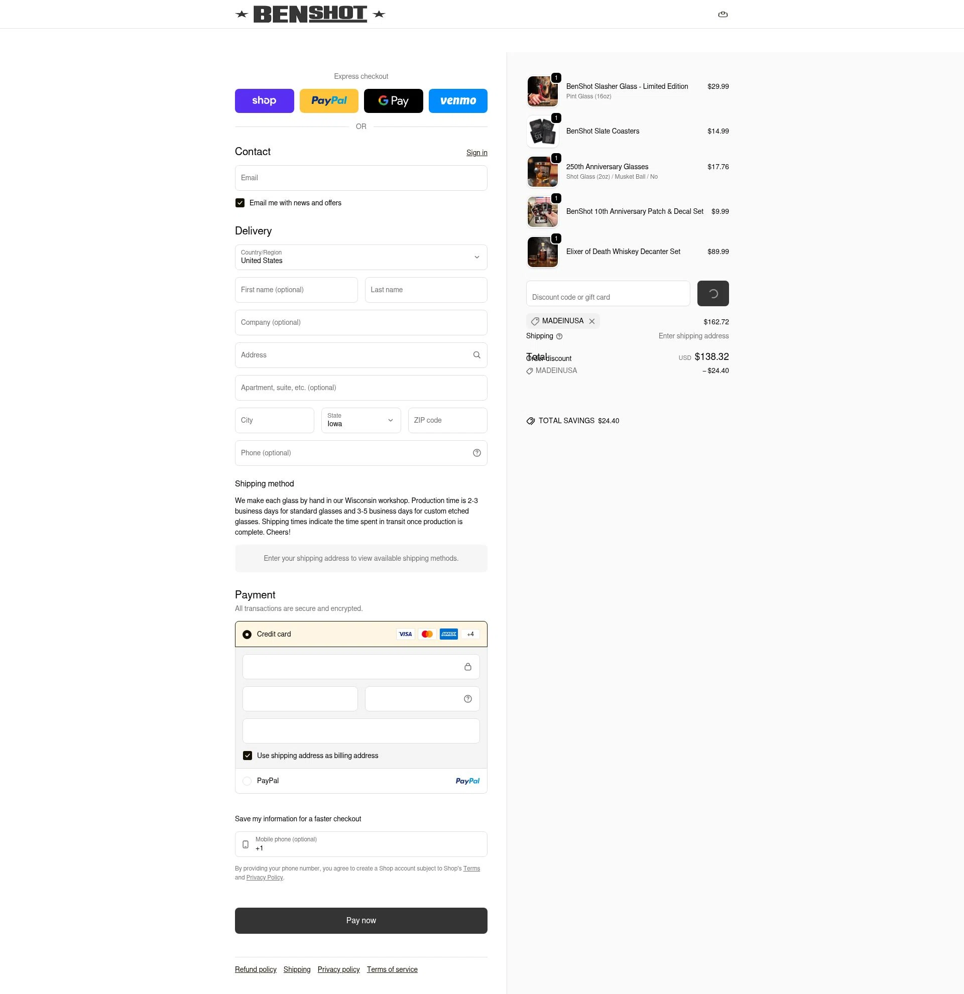 BenShot checkout page showing BenShot discount code box | Screenshot taken by SimplyCodes community member on Feb 5, 2026