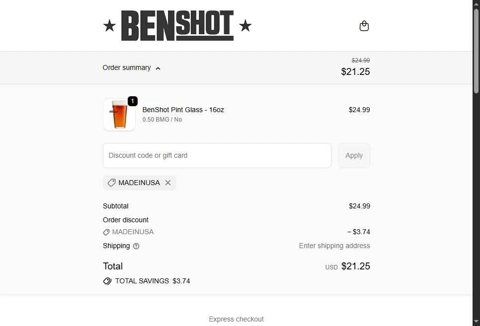 BenShot checkout page showing BenShot discount code box | Screenshot taken by SimplyCodes community member on Jan 27, 2026