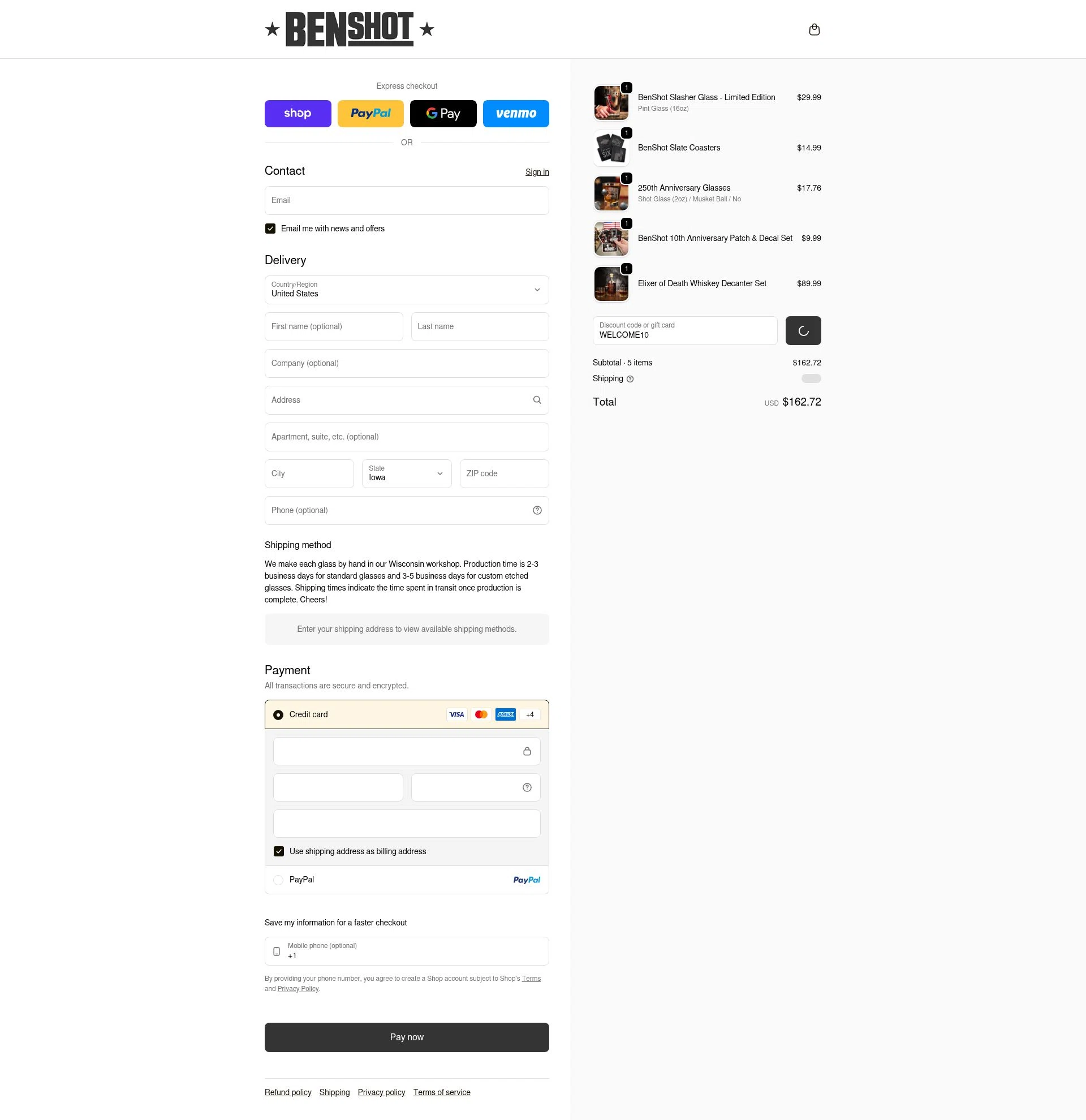BenShot checkout page showing BenShot discount code box | Screenshot taken by SimplyCodes community member on Feb 5, 2026