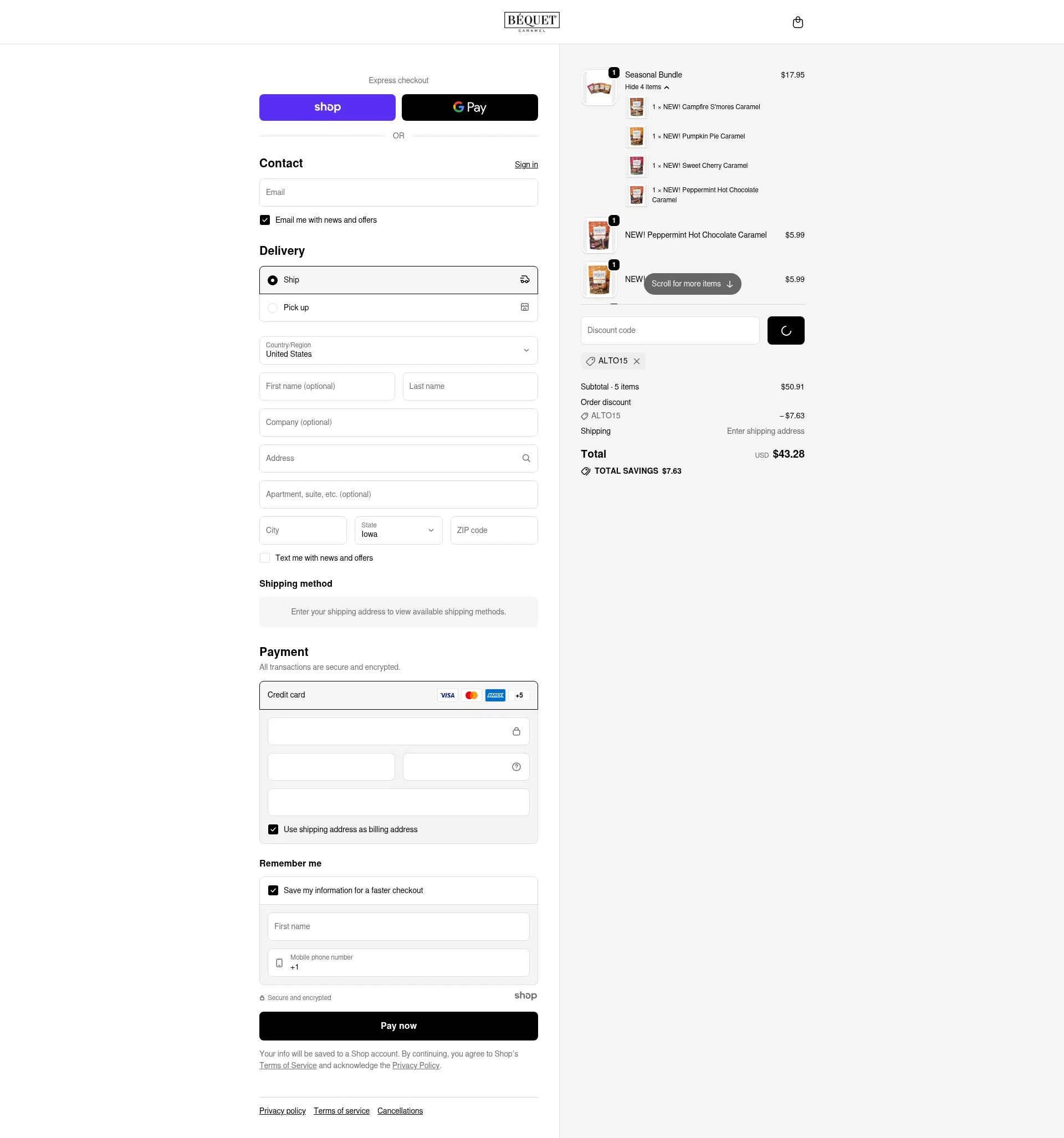 Bequet Confections checkout page showing Bequet Confections coupon code box | Screenshot taken by SimplyCodes community member on Jan 3, 2026