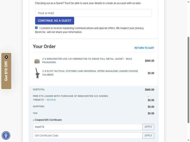 Bereli checkout page showing Bereli coupon code box | Screenshot taken by SimplyCodes community member on Sep 6, 2025