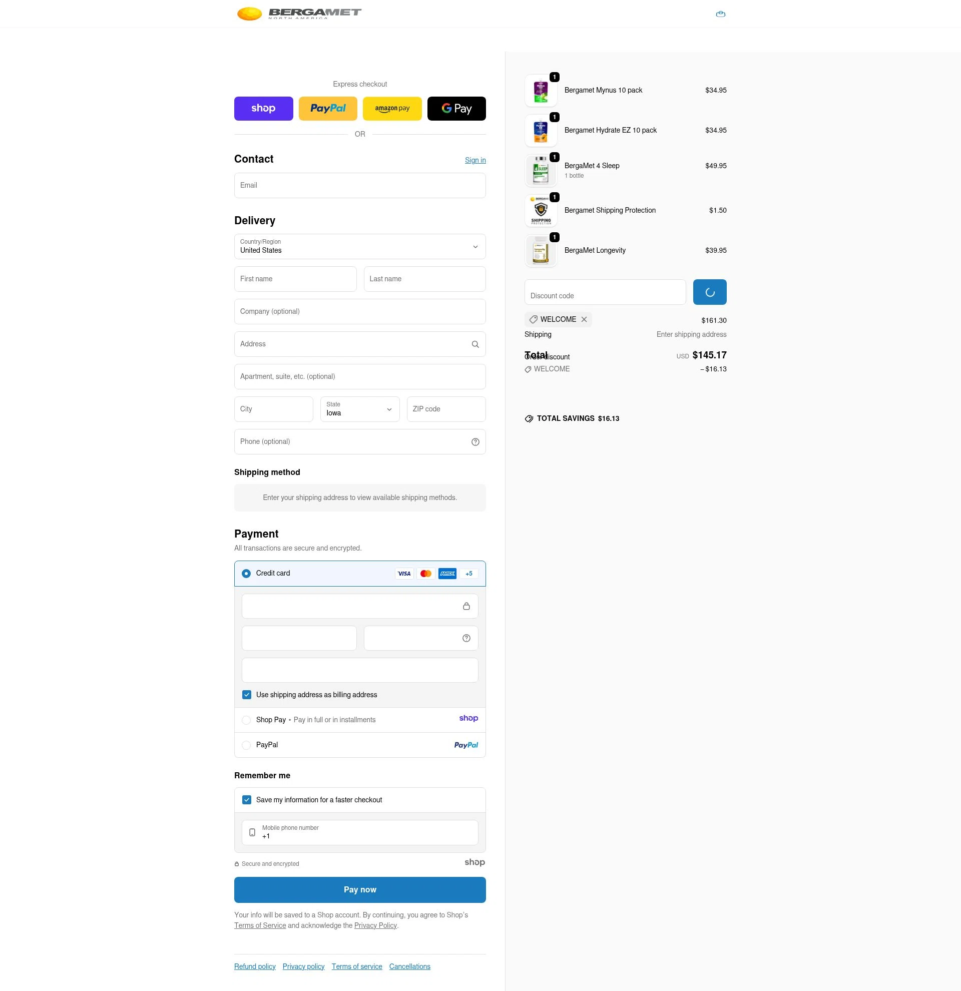 BergaMet North America checkout page showing BergaMet North America promo code box | Screenshot taken by SimplyCodes community member on Jan 7, 2026