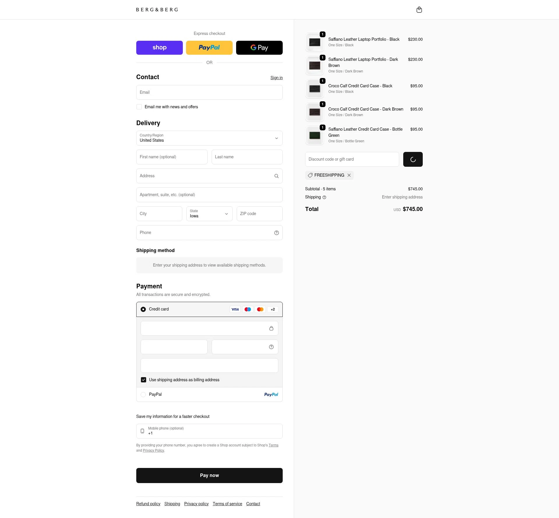 Berg & Berg checkout page showing Berg & Berg discount code box | Screenshot taken by SimplyCodes community member on Feb 13, 2026