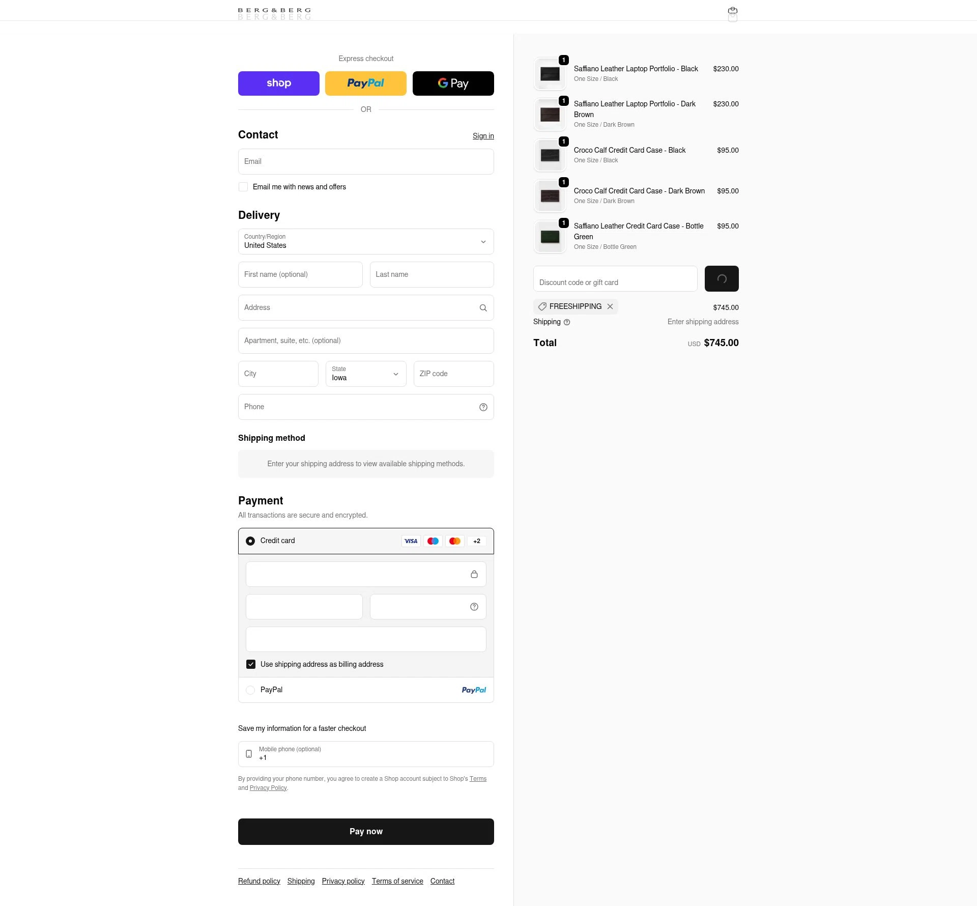 Berg & Berg checkout page showing Berg & Berg discount code box | Screenshot taken by SimplyCodes community member on Feb 5, 2026